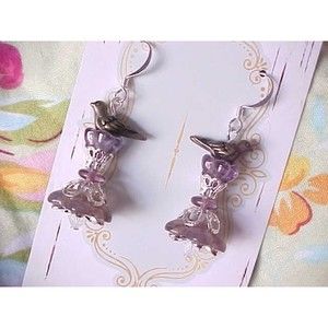 B2G1 Mothers Day Spring Flower Bird Earrings Handmade Purple Fairy Cottage Core
